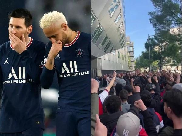 Torcedores xingam Neymar e Messi durante protestos na sede do PSG