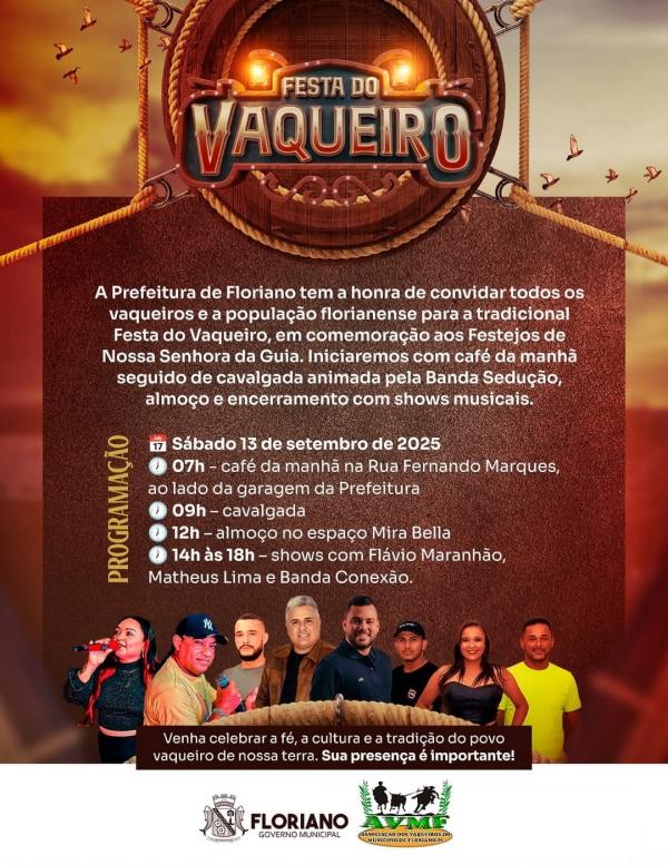 Prefeitura de Floriano convida para a tradicional Festa do Vaqueiro em homenagem a N.S. da Guia