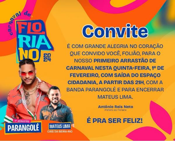 Vem aí o 1º Arrastão do Carnaval 2024 "É Pra Ser Feliz" em Floriano