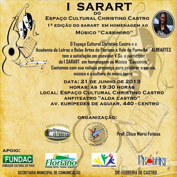 I SARART do Espaço Cultural Christino Castro será em homenagem ao músico Cassimiro