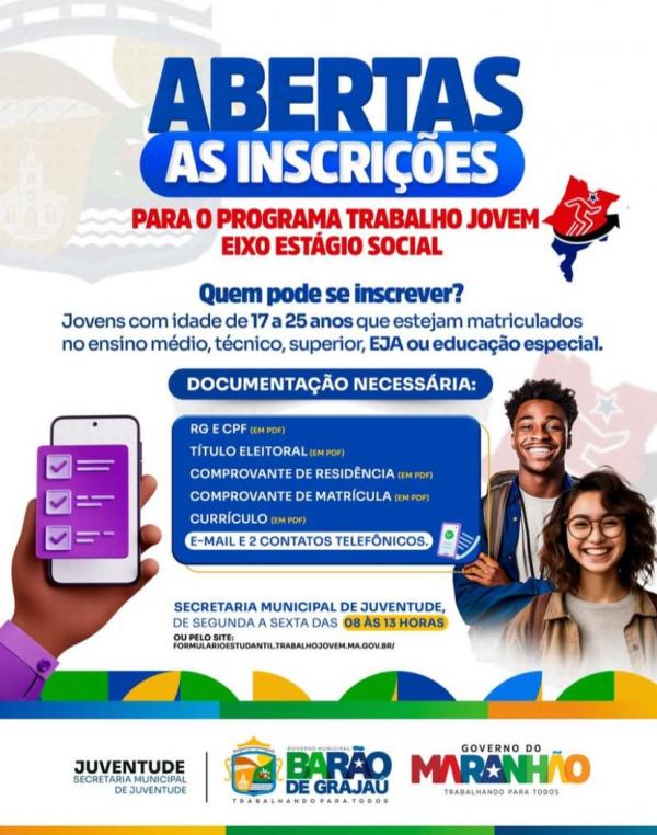 Barão de Grajaú: Programa Trabalho Jovem abre inscrições para estágio remunerado com bolsa de R$ 600