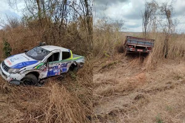 Colisão entre viatura da Polícia Militar e caminhonete deixa policial ferido no Piauí