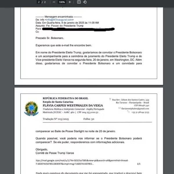 E-mail apresentado pela defesa de Bolsonaro ao ministro Alexandre de Moraes (Imagem:Reprodu&ccedil;&atilde;o)