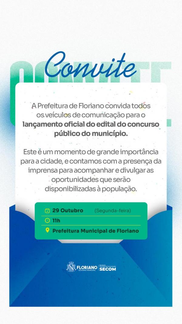 Prefeitura de Floriano lança concurso público nesta segunda-feira (29)