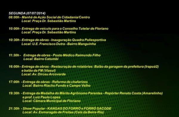 Prefeitura lan&ccedil;a programa&ccedil;&atilde;o para comemorar o anivers&aacute;rio de Floriano.(Imagem:Secom)