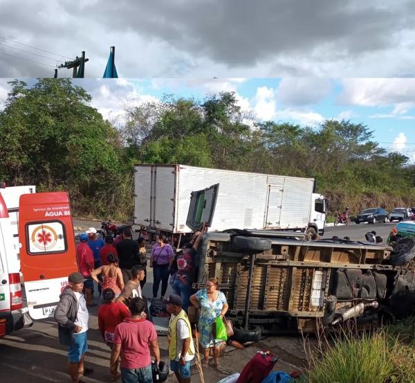 Van com passageiros capota após colidir com caminhonete na BR-343 e deixa sete feridos