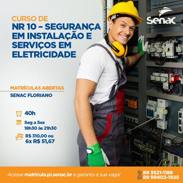 Senac Floriano: matrículas abertas para curso de Segurança em Instalação e Serviços em Eletricidade