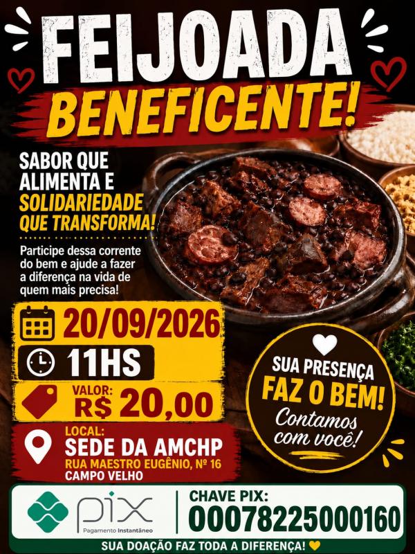 Feijoada beneficente re&uacute;ne sabor e solidariedade no pr&oacute;ximo domingo em Floriano.(Imagem:Divulga&ccedil;&atilde;o)