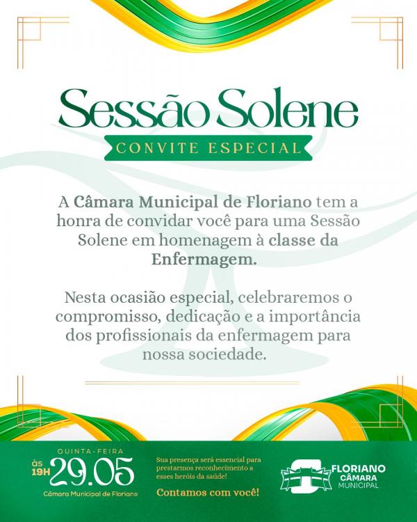 Câmara Municipal de Floriano realiza Sessão Solene em homenagem aos profissionais da Enfermagem