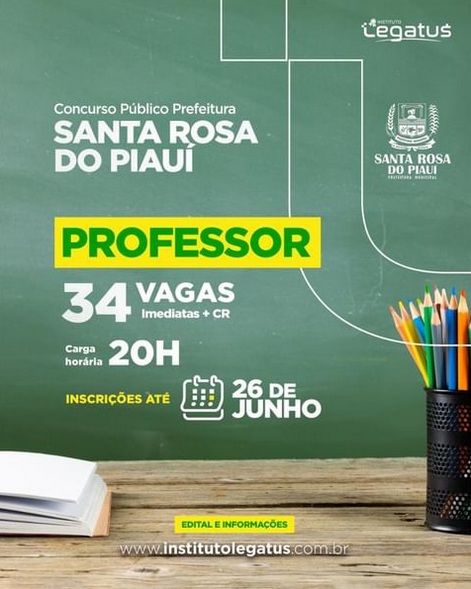 Inscrições abertas até 26 de junho para concurso público em Santa Rosa do Piauí