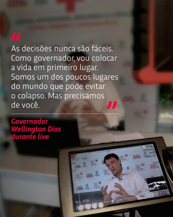 Em live, governador diz que "mais pessoas vão morrer" e defende isolamento