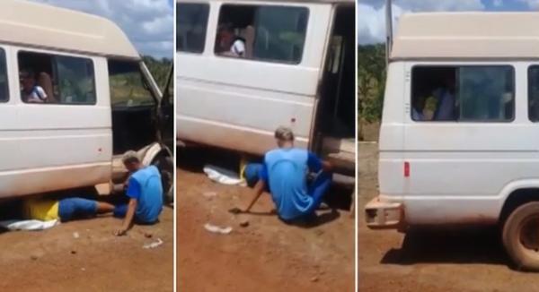 Vídeo mostra aluno consertando van escolar para completar trajeto no interior do Piauí