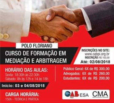 Curso de Mediação e Arbitragem da OAB está com inscrições abertas em Floriano