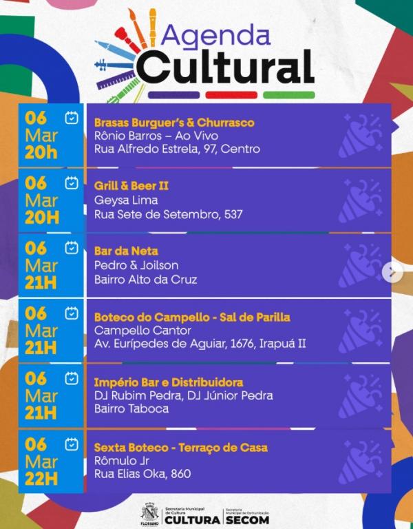 Final de semana tem programação cultural movimentada em Floriano(Imagem:Reprodução/Instagram)
