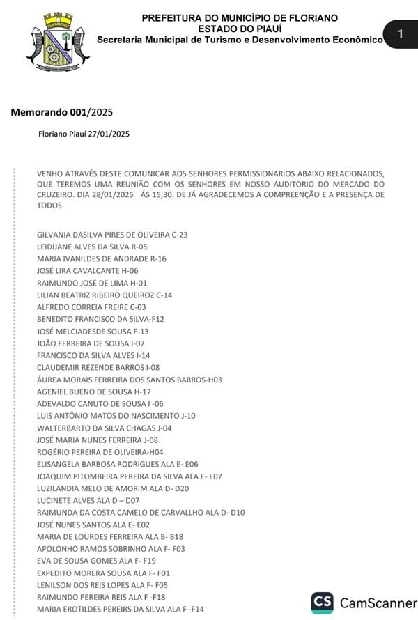 Lista com nomes dos permission&aacute;rios convocados para reuni&atilde;o (Imagem:Divulga&ccedil;&atilde;o)