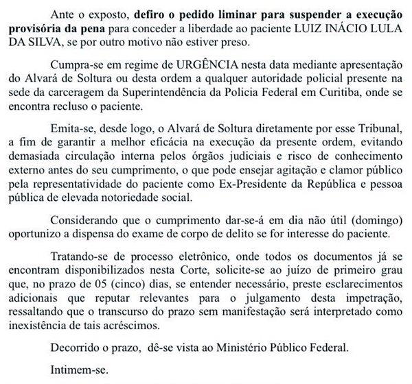 TRF-4 manda soltar o ex-presidente Lula.(Imagem:Reprodu&ccedil;&atilde;o)