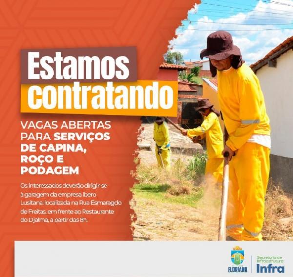 Prefeitura de Floriano abre vagas para serviços de capina, roço e podagem em áreas públicas