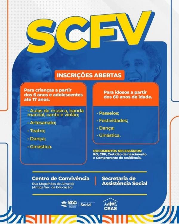 Estão abertas as inscrições para o SCFV em Barão de Grajaú