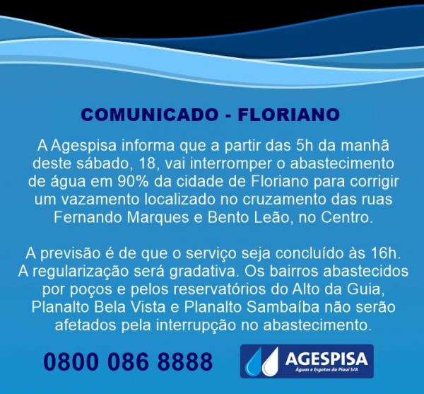Agespisa interrompe abastecimento em parte de Floriano para corrigir vazamentos