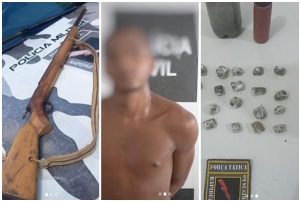 Força Tática e Polícia Civil prendem suspeito por posse ilegal de arma e drogas em Floriano