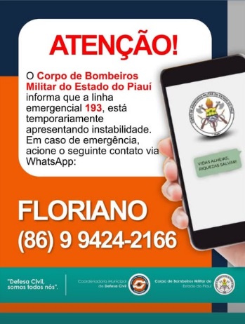Bombeiros de Floriano informam instabilidade no número de emergência 193