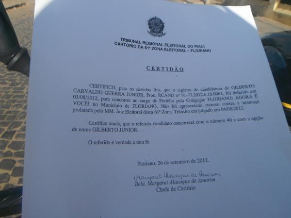 Gilberto J&uacute;nior rebate falsos boatos e coment&aacute;rios contra sua candidatura.(Imagem:FlorianoNews)