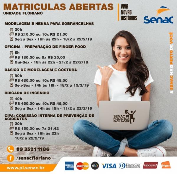 Confira a variedade de cursos dispon&iacute;veis no Senac Floriano.(Imagem:Divulga&ccedil;&atilde;o)
