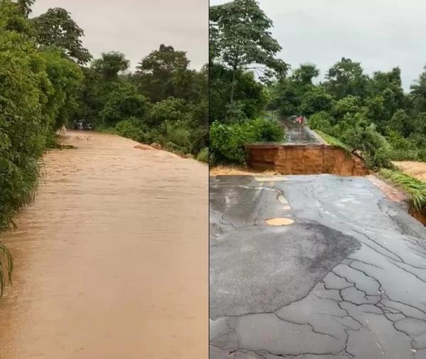 Correnteza destrói trecho da rodovia PI-247 entre Uruçuí e Ribeiro Gonçalves, no Sul do Piauí