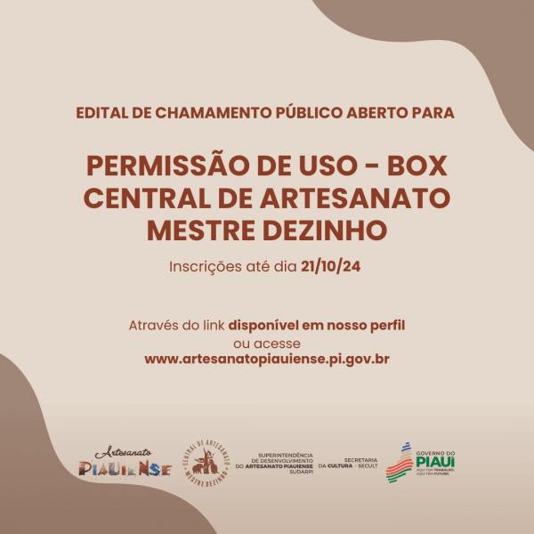Sudarpi abre inscrições para concessão de uso de loja na Central de Artesanato Mestre Dezinho