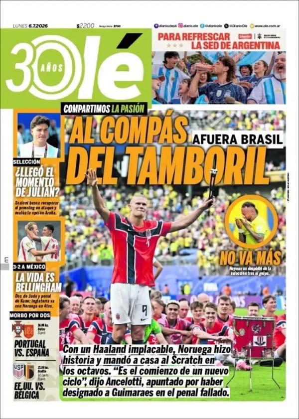  Capa do jornal Ol&eacute; fala da eliminina&ccedil;&atilde;o do Brasil pela Holanda na Copa do Mundo de 2026. (Imagem:Ol&eacute;/Divulga&ccedil;&atilde;o)