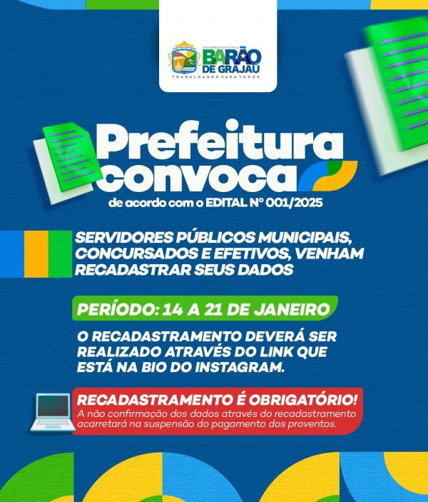 Prefeitura de Barão de Grajaú convoca servidores municipais para recadastramento obrigatório