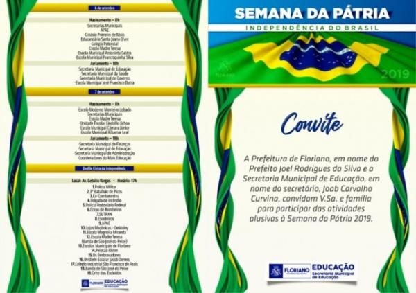 Prefeitura de Floriano divulga programação da Semana da Pátria 2019
