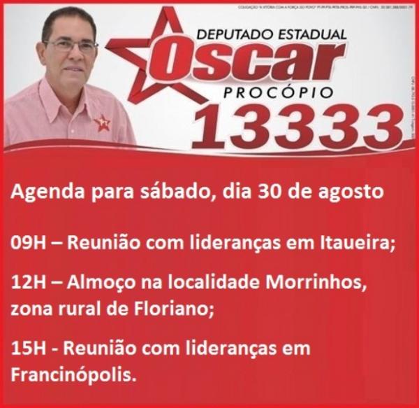 Confira a agenda do candidato Oscar Procópio para este sábado (30)