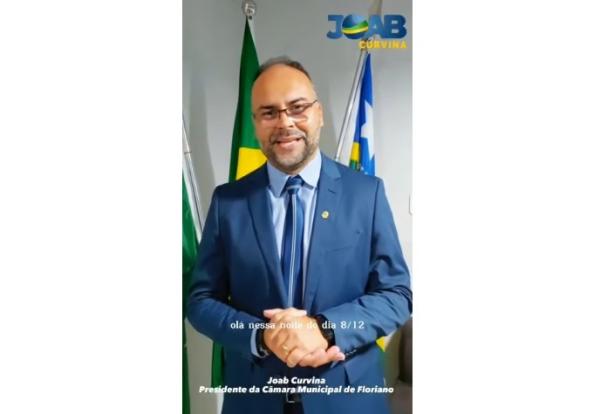 Joab Curvina manifesta gratidão por sua reeleição à presidência da Câmara Municipal de Floriano