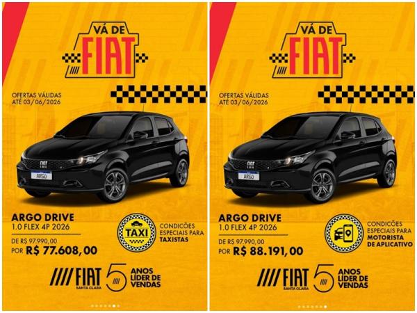 Fiat Santa Clara lança ofertas especiais para taxistas e motoristas de aplicativo em Floriano(Imagem:Reprodução/Instagram)