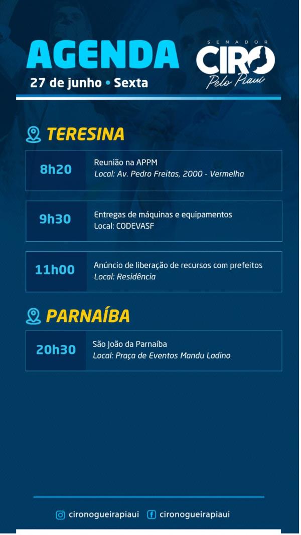 Ciro Nogueira cumpre agenda no Piau&iacute; nesta sexta-feira (26).(Imagem:Ascom)