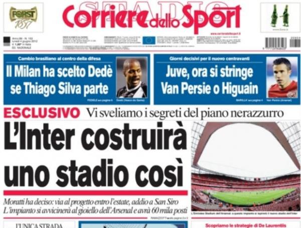 Manchete do Corriere dello Sport aponta interesse do Milan em Ded&eacute;.(Imagem:Reprodu&ccedil;&atilde;o)