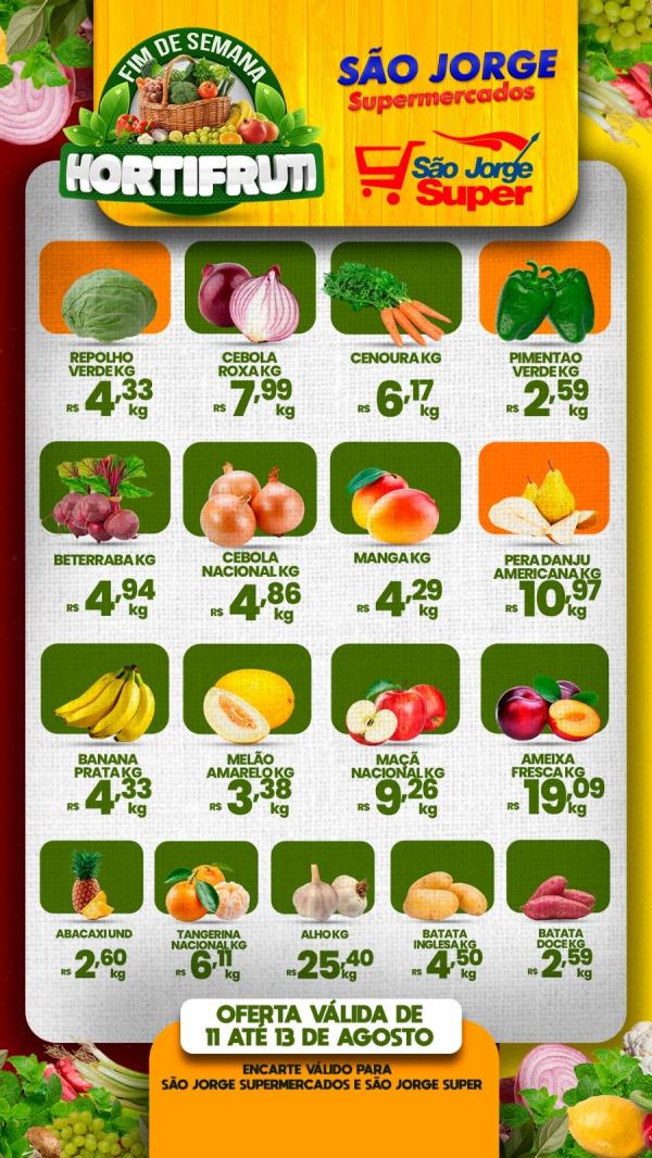 S&atilde;o Jorge Supermercados e S&atilde;o Jorge Super apresentam ofertas especiais de Hortifruti(Imagem:Divulga&ccedil;&atilde;o)