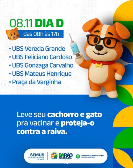 Barão de Grajaú realiza Dia D de Vacinação Antirrábica na zona urbana neste sábado (08)