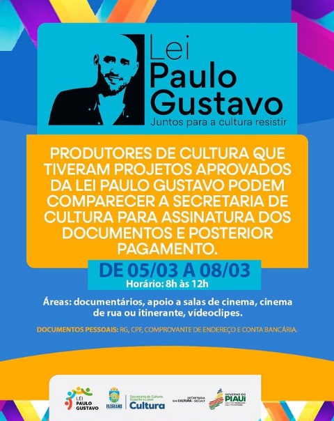 Assinatura da Lei Paulo Gustavo para produtores audiovisuais acontece de 05 a 08/03