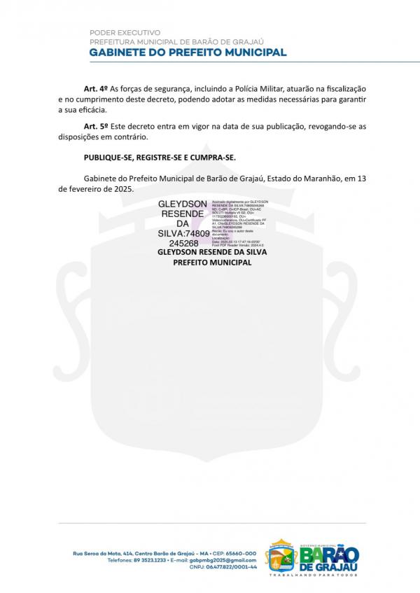  Prefeitura de Bar&atilde;o de Graja&uacute; publica decreto que pro&iacute;be recipientes de vidro no evento 