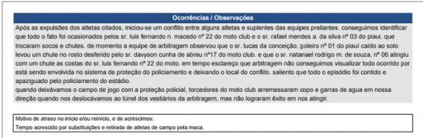 Árbitro aponta Davyson como autor do chute na cabeça de Lucas do Piauí