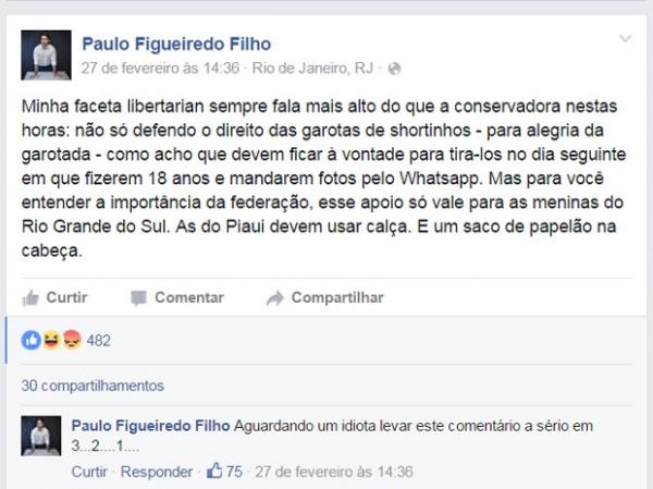 Postagem de Paulo Figueiredo causou pol&ecirc;mica nas redes sociais.(Imagem:Reprodu&ccedil;&atilde;o/Facebook)
