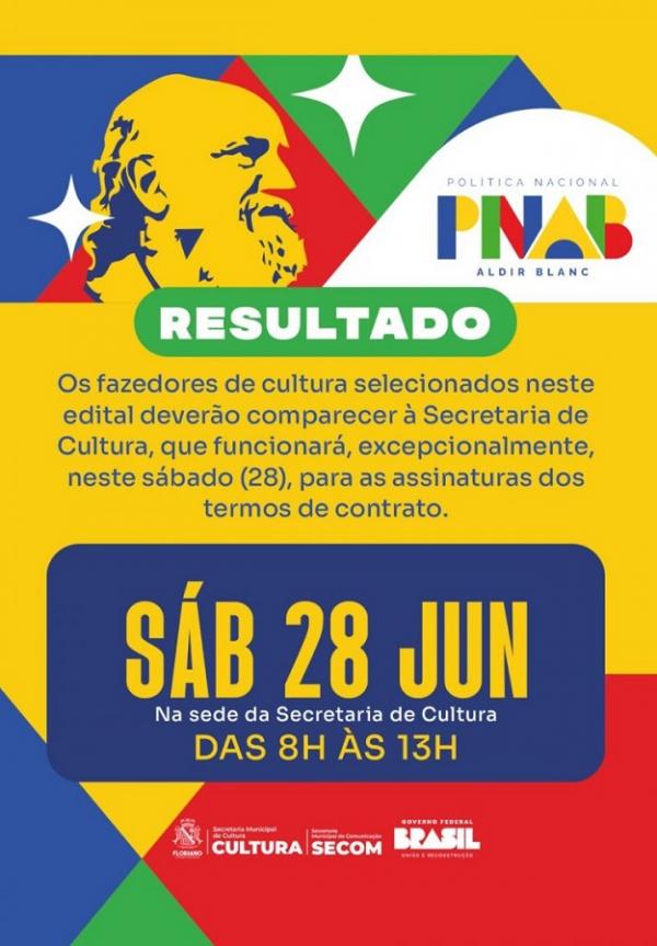 Secretaria de Cultura de Floriano divulga resultado final e aditivo do edital da Pol&iacute;tica Nacional Aldir Blanc.(Imagem:Secom)