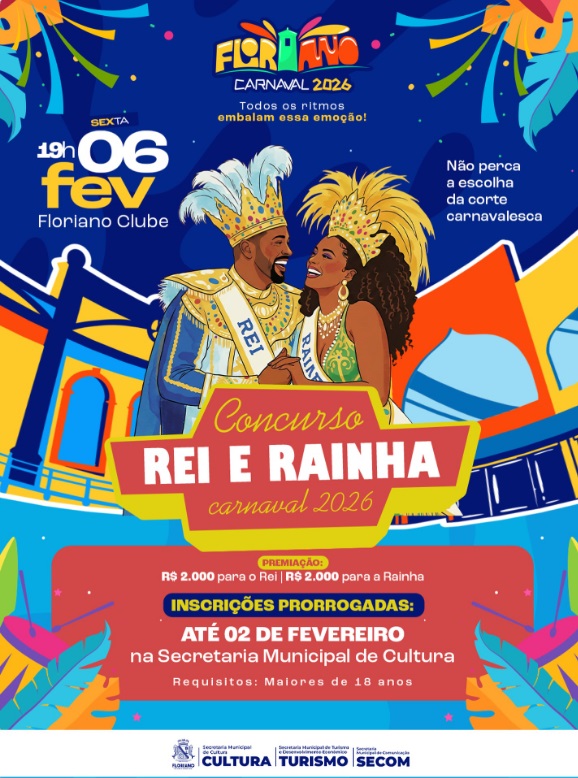 Inscrições prorrogadas para o Concurso Rei e Rainha do Carnaval 2026 de Floriano