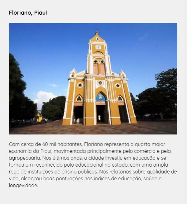 Levantamento nacional lista Floriano entre as 26 cidades mais felizes do Brasil