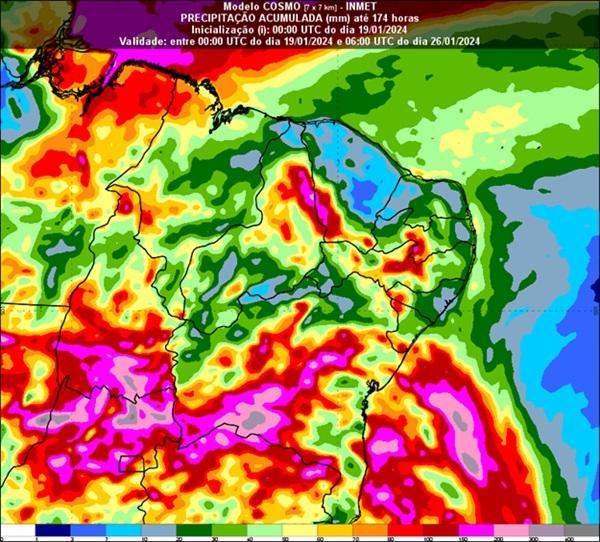 Piau&iacute; tem previs&atilde;o de chuvas volumosas a partir deste domingo; acumulado pode superar 100 mm(Imagem:Reprodu&ccedil;&atilde;o/Inmet)