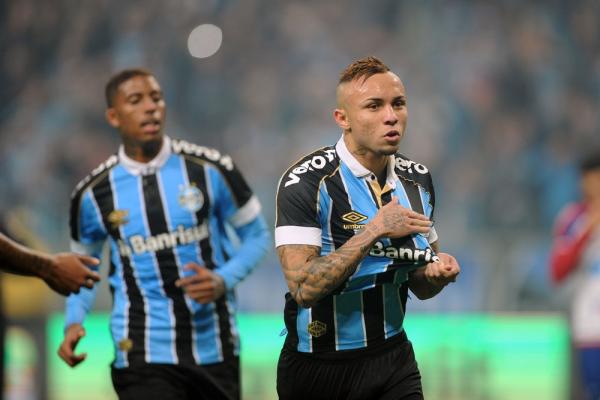 Everton comemora o gol pelo Gr&ecirc;mio contra o Bahia.(Imagem:Wesley Santos/Ag&ecirc;ncia PressDigital)