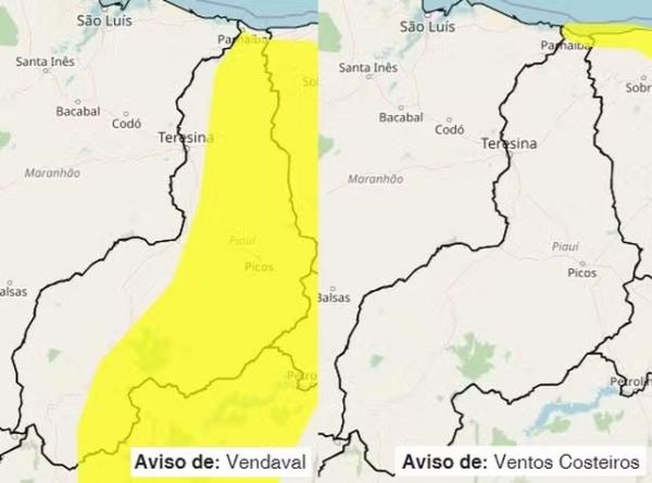 Previs&atilde;o de ventos no Piau&iacute;.(Imagem:Inmet)