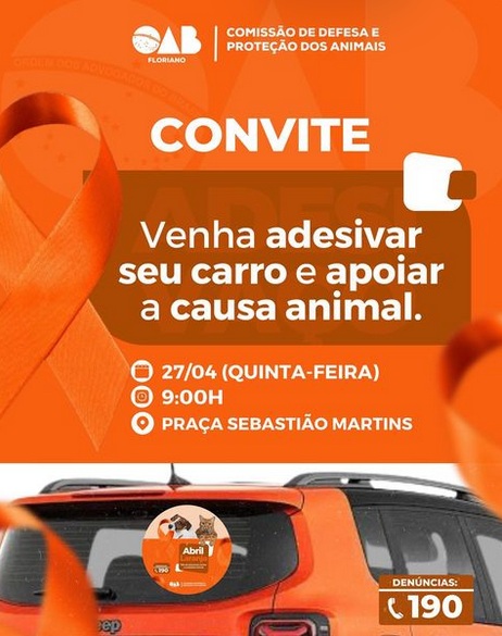 OAB Floriano lança campanha Abril Laranja em prol da prevenção contra os maus-tratos aos animais